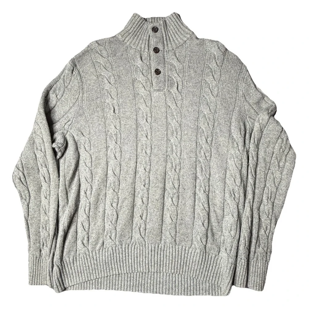 Polo Ralph Lauren Gray Cable-Knit Silk Cashmere Pullover Sweater Mens XL Quarter
